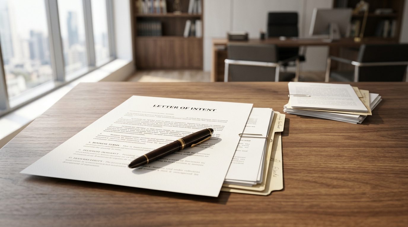 A formal letter of intent document with a pen on a law office desk, representing legal planning for a child with special needs