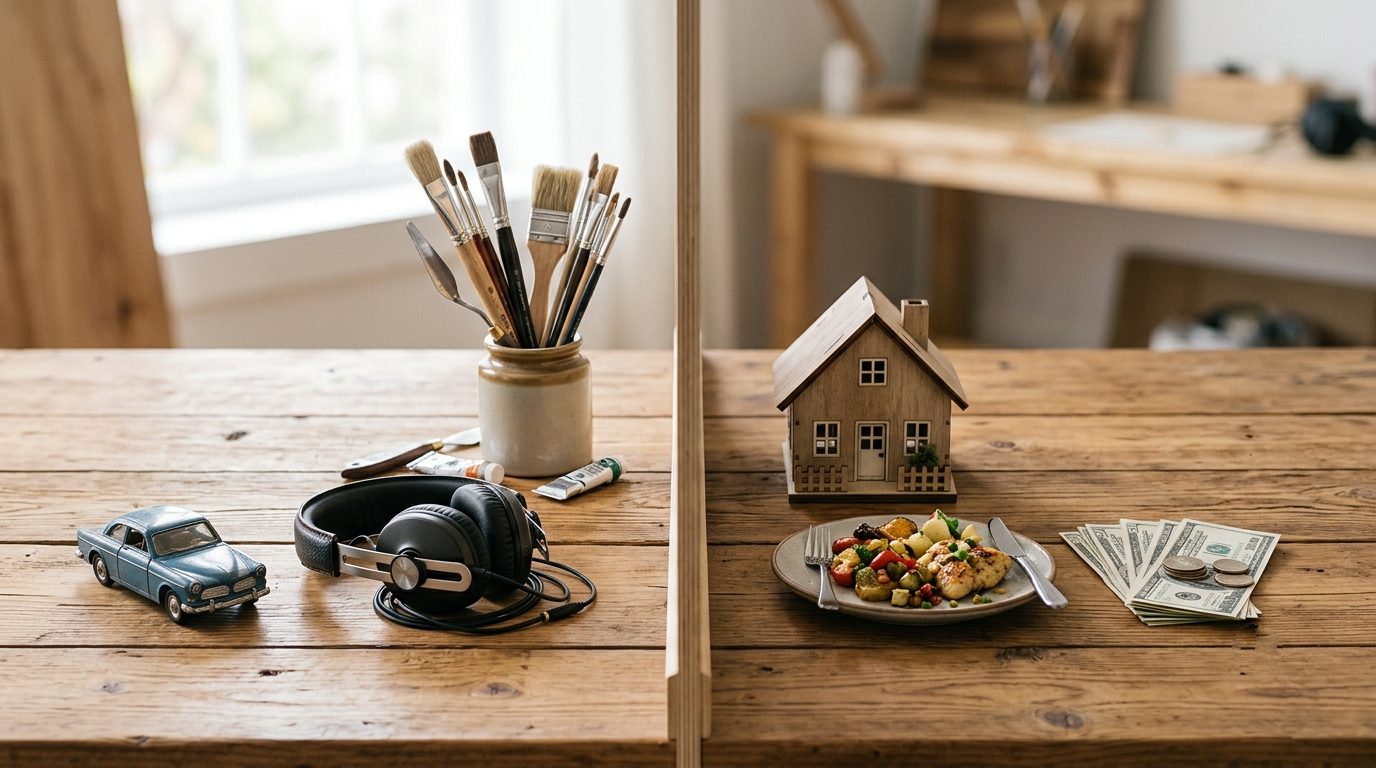 Everyday items arranged in approved and restricted groups, illustrating what a special needs trust can and cannot pay for
